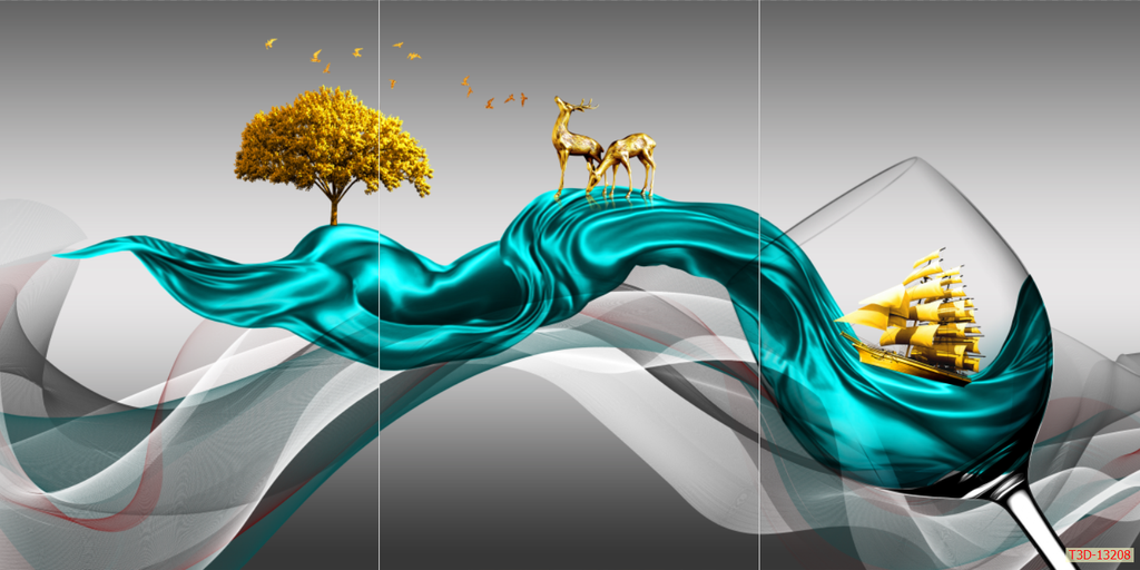 TRANH TREO PHÒNG ĂN, CAFE, NHÀ HÀNG - TRANH TRANG TRÍ - KIỂU TRANH LIỀN KHỔ | MÃ T3D-13208