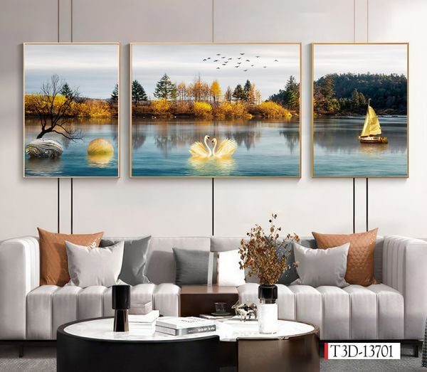 1274 - TRANH TREO PHÒNG KHÁCH SOFA - TRANH TRANG TRÍ - TRANH TREO TƯỜNG HIỆN ĐẠI  - KIỂU TRANH GHÉP BỘ 3 BỨC | MÃ T3D-13701