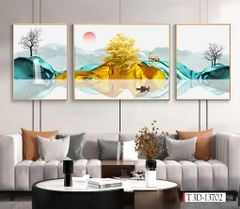1275 - TRANH TREO PHÒNG KHÁCH SOFA - TRANH TRANG TRÍ - TRANH TREO TƯỜNG HIỆN ĐẠI  - KIỂU TRANH GHÉP BỘ 3 BỨC | MÃ T3D-13702