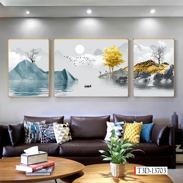 1276 - TRANH TREO PHÒNG KHÁCH SOFA - TRANH TRANG TRÍ - TRANH TREO TƯỜNG HIỆN ĐẠI  - KIỂU TRANH GHÉP BỘ 3 BỨC | MÃ T3D-13703