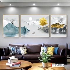 1276 - TRANH TREO PHÒNG KHÁCH SOFA - TRANH TRANG TRÍ - TRANH TREO TƯỜNG HIỆN ĐẠI  - KIỂU TRANH GHÉP BỘ 3 BỨC | MÃ T3D-13703