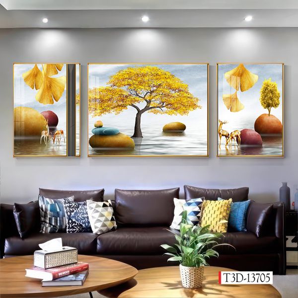 1278 - TRANH TREO PHÒNG KHÁCH SOFA - TRANH TRANG TRÍ - TRANH TREO TƯỜNG HIỆN ĐẠI  - KIỂU TRANH GHÉP BỘ 3 BỨC | MÃ T3D-13705