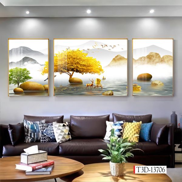 1279 - TRANH TREO PHÒNG KHÁCH SOFA - TRANH TRANG TRÍ - TRANH TREO TƯỜNG HIỆN ĐẠI  - KIỂU TRANH GHÉP BỘ 3 BỨC | MÃ T3D-13706