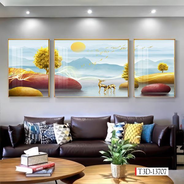 1280 - TRANH TREO PHÒNG KHÁCH SOFA - TRANH TRANG TRÍ - TRANH TREO TƯỜNG HIỆN ĐẠI  - KIỂU TRANH GHÉP BỘ 3 BỨC | MÃ T3D-13707