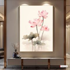 1312 - TRANH TREO HÀNH LANG LỐI ĐI - TRANH TRANG TRÍ - TRANH TREO HOA, HOA SEN - KIỂU TRANH DỌC | MÃ T3D-13774