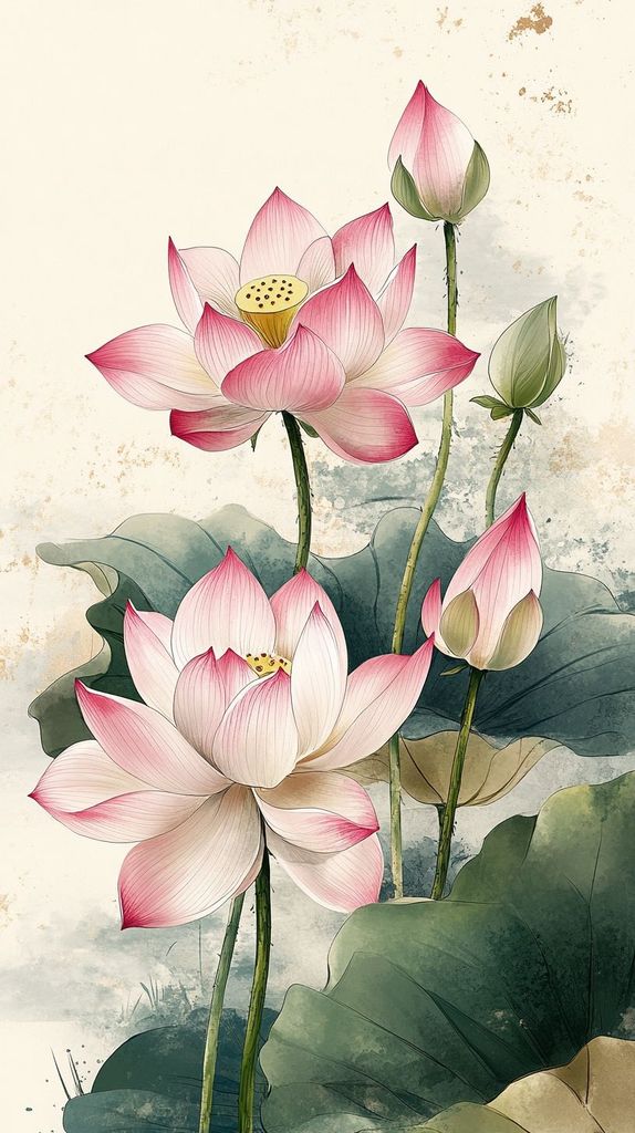 1314 - TRANH TREO HÀNH LANG LỐI ĐI - TRANH TREO HOA, HOA SEN - KIỂU TRANH DỌC | MÃ T3D-13776