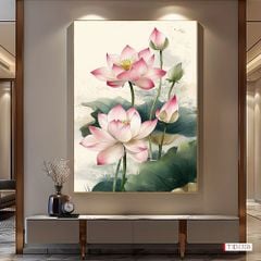 1314 - TRANH TREO HÀNH LANG LỐI ĐI - TRANH TREO HOA, HOA SEN - KIỂU TRANH DỌC | MÃ T3D-13776