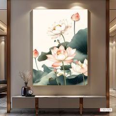1319 - TRANH TREO HÀNH LANG LỐI ĐI - TRANH TREO HOA, HOA SEN - KIỂU TRANH DỌC | MÃ T3D-13781
