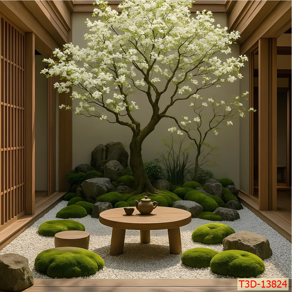 TRANH VẢI DÁN TƯỜNG PHÒNG KHÁCH - TRANH DÁN TƯỜNG - TRANH DÁN 3D-  TRANH VẢI TIỂU CẢNH - TRANH TRANG TRÍ | MÃ T3D-13824