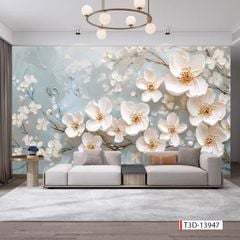 TRANH VẢI DÁN TƯỜNG PHÒNG KHÁCH - TRANH VẢI HOA 3D - TRANH TRANG TRÍ | MÃ T3D-13947