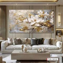 TRANH TREO PHÒNG KHÁCH - TRANH TRANG TRÍ - TRANH TREO TƯỜNG HOA 3D - KIỂU TRANH NGANG | MÃ T3D-14131