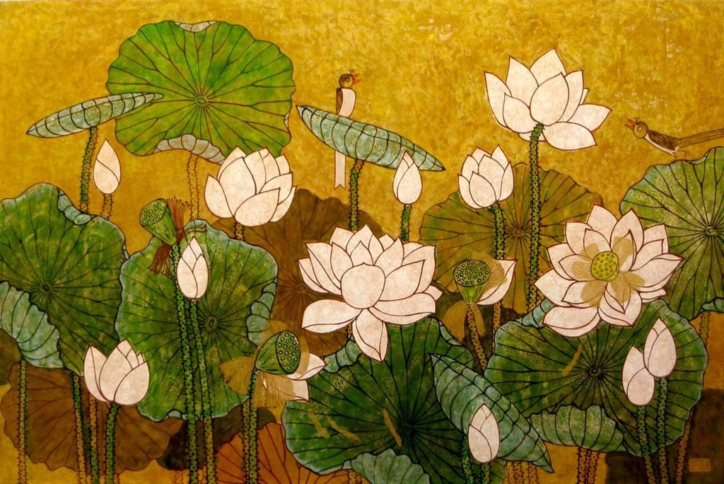 TRANH TREO TƯỜNG - PHÒNG KHÁCH, SAU SOFA, PHÒNG THỜ - CHỦ ĐỀ HOA SEN CÁ CHÉP - KHỔ LỚN - TRANH TRANG TRÍ - MÃ: T3D-14261