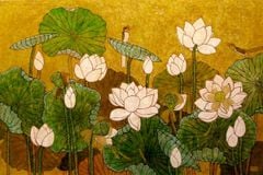 TRANH TREO TƯỜNG - PHÒNG KHÁCH, SAU SOFA, PHÒNG THỜ - CHỦ ĐỀ HOA SEN CÁ CHÉP - KHỔ LỚN - TRANH TRANG TRÍ - MÃ: T3D-14261