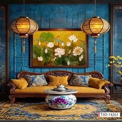 TRANH TREO TƯỜNG - PHÒNG KHÁCH, SAU SOFA, PHÒNG THỜ - CHỦ ĐỀ HOA SEN CÁ CHÉP - KHỔ LỚN - TRANH TRANG TRÍ - MÃ: T3D-14261