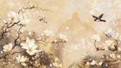 TRANH DÁN TƯỜNG 3D - TRANH DÁN TƯỜNG PHÒNG NGỦ - TRANH HOA ĐÀO - TRANH VẢI INDOCHINE - TRANH TRANG TRÍ  | MÃ T3D-14788