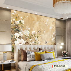 TRANH DÁN TƯỜNG 3D - TRANH DÁN TƯỜNG PHÒNG NGỦ - TRANH HOA ĐÀO - TRANH VẢI INDOCHINE - TRANH TRANG TRÍ | MÃ T3D-14789