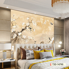 TRANH DÁN TƯỜNG 3D - TRANH DÁN TƯỜNG PHÒNG NGỦ - TRANH HOA ĐÀO - TRANH VẢI INDOCHINE - TRANH TRANG TRÍ | MÃ T3D-14790