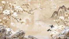 TRANH DÁN TƯỜNG 3D - TRANH DÁN TƯỜNG PHÒNG NGỦ - TRANH HOA ĐÀO - TRANH VẢI INDOCHINE - TRANH TRANG TRÍ | MÃ T3D-14791