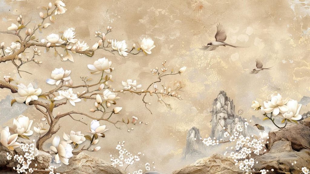 TRANH DÁN TƯỜNG 3D - TRANH DÁN TƯỜNG PHÒNG NGỦ - TRANH HOA ĐÀO - TRANH VẢI INDOCHINE - TRANH TRANG TRÍ | MÃ T3D-14792