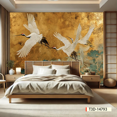 TRANH DÁN TƯỜNG 3D - TRANH DÁN TƯỜNG PHÒNG NGỦ - TRANH HOA ĐÀO - TRANH VẢI INDOCHINE - TRANH TRANG TRÍ | MÃ T3D-14793