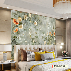 TRANH DÁN TƯỜNG 3D - TRANH DÁN TƯỜNG PHÒNG NGỦ - TRANH HOA ĐÀO - TRANH VẢI INDOCHINE - TRANH TRANG TRÍ | MÃ T3D-14794