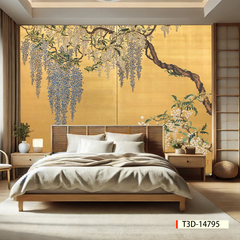 TRANH DÁN TƯỜNG 3D - TRANH DÁN TƯỜNG PHÒNG NGỦ - TRANH HOA ĐÀO - TRANH VẢI INDOCHINE - TRANH TRANG TRÍ | MÃ T3D-14795