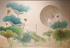 TRANH TREO TƯỜNG - PHÒNG KHÁCH, SAU SOFA, PHÒNG THỜ - CHỦ ĐỀ HOA SEN CÁ CHÉP - KHỔ LỚN - TRANH TRANG TRÍ - MÃ: T3D-14802