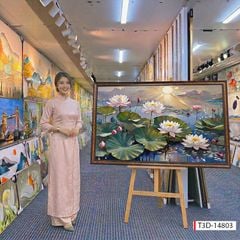 TRANH TREO TƯỜNG - PHÒNG KHÁCH, SAU SOFA, PHÒNG THỜ - CHỦ ĐỀ HOA SEN CÁ CHÉP - KHỔ LỚN - TRANH TRANG TRÍ - MÃ: T3D-14803