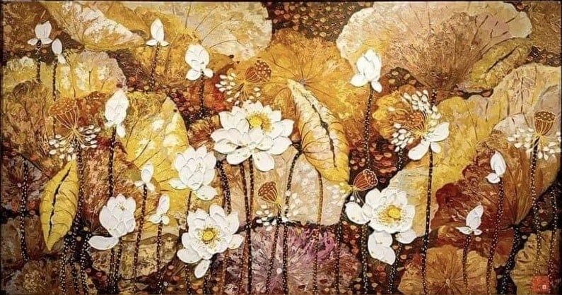 TRANH TREO TƯỜNG - PHÒNG KHÁCH, SAU SOFA, PHÒNG THỜ - CHỦ ĐỀ HOA SEN CÁ CHÉP - KHỔ LỚN - TRANH TRANG TRÍ - MÃ: T3D-14804