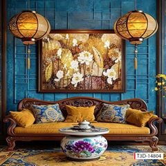 TRANH TREO TƯỜNG - PHÒNG KHÁCH, SAU SOFA, PHÒNG THỜ - CHỦ ĐỀ HOA SEN CÁ CHÉP - KHỔ LỚN - TRANH TRANG TRÍ - MÃ: T3D-14804