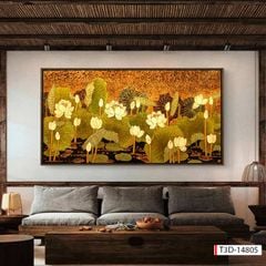 TRANH TREO TƯỜNG - PHÒNG KHÁCH, SAU SOFA, PHÒNG THỜ - CHỦ ĐỀ HOA SEN CÁ CHÉP - KHỔ LỚN - TRANH TRANG TRÍ - MÃ: T3D-14805