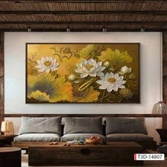 TRANH TREO TƯỜNG - PHÒNG KHÁCH, SAU SOFA, PHÒNG THỜ - CHỦ ĐỀ HOA SEN CÁ CHÉP - KHỔ LỚN - TRANH TRANG TRÍ - MÃ: T3D-14807a