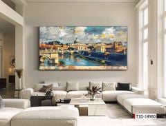 TRANH TREO PHÒNG KHÁCH HIỆN ĐẠI - TRANH TRANG TRÍ - TRANH TREO TƯỜNG PHONG CẢNH CHÂU ÂU - KIỂU TRANH LIỀN KHỔ | MÃ: T3D-14980