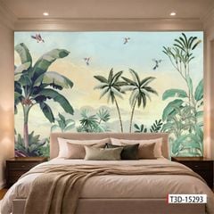 TRANH VẢI DÁN TƯỜNG 3D PHÒNG NGỦ - TRANH DÁN TƯỜNG 3D - TRANH DÁN TROPICAL KHỔ LỚN | MÃ T3D-15293