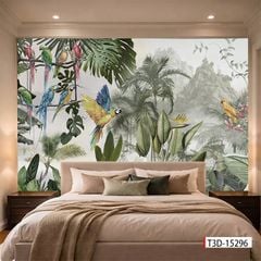 TRANH VẢI DÁN TƯỜNG 3D PHÒNG NGỦ - TRANH DÁN TƯỜNG 3D - TRANH DÁN TROPICAL KHỔ LỚN | MÃ T3D-15296