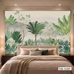 TRANH VẢI DÁN TƯỜNG 3D PHÒNG NGỦ - TRANH DÁN TƯỜNG 3D - TRANH DÁN TROPICAL KHỔ LỚN | MÃ T3D-15297