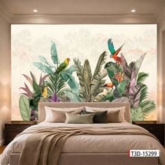 TRANH VẢI DÁN TƯỜNG 3D PHÒNG NGỦ - TRANH DÁN TƯỜNG 3D - TRANH DÁN TROPICAL KHỔ LỚN | MÃ T3D-15299