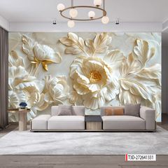 1373 - TRANH VẢI DÁN TƯỜNG PHÒNG KHÁCH - TRANH VẢI HOA 3D - TRANH TRANG TRÍ | MÃ T3D-272641331
