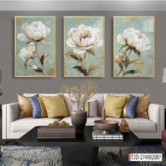 TRANH TREO TƯỜNG PHÒNG KHÁCH, PHÒNG ĂN - TRANH TREO BÌNH HOA - GHÉP BỘ 3 BỨC | MÃ T3D-274982087
