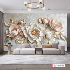 1374 - TRANH VẢI DÁN TƯỜNG PHÒNG KHÁCH - TRANH VẢI HOA 3D - TRANH TRANG TRÍ | MÃ T3D-279136309