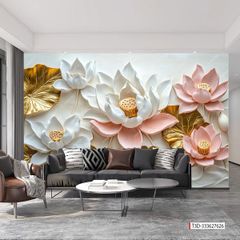 1379 - TRANH VẢI DÁN TƯỜNG PHÒNG KHÁCH - TRANH VẢI HOA 3D - TRANH TRANG TRÍ | MÃ T3D-333627626