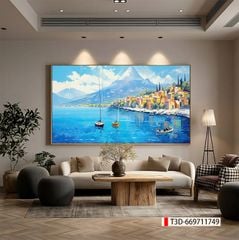 TRANH TREO PHÒNG KHÁCH HIỆN ĐẠI - TRANH TRANG TRÍ - TRANH TREO TƯỜNG PHONG CẢNH CHÂU ÂU - KIỂU TRANH LIỀN KHỔ | MÃ: T3D-669711749