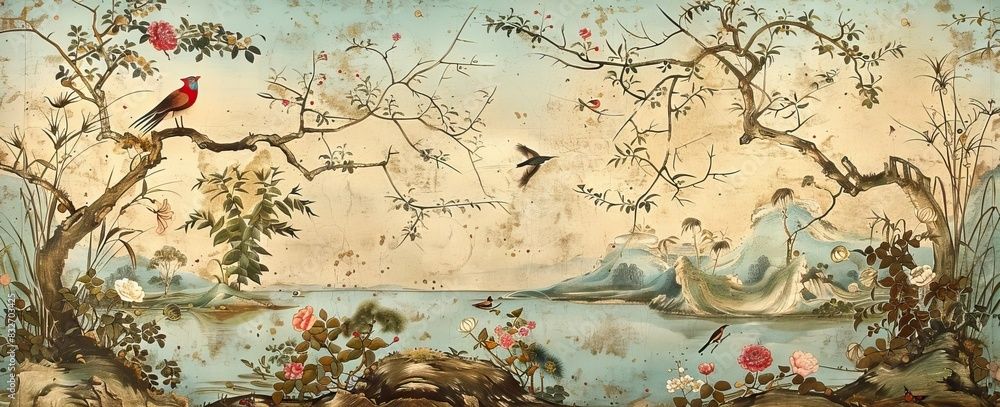 1258 - TRANH VẢI DÁN TƯỜNG PHÒNG KHÁCH - TRANH VẢI INDOCHINE - TRANH TRANG TRÍ | MÃ T3D-832703425