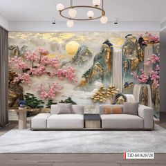 1321 - TRANH VẢI DÁN TƯỜNG PHÒNG KHÁCH - TRANH VẢI TIỂU CẢNH - TRANH TRANG TRÍ | MÃ T3D-841629728