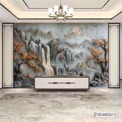 1328 - TRANH VẢI DÁN TƯỜNG PHÒNG KHÁCH - TRANH VẢI TIỂU CẢNH - TRANH TRANG TRÍ | MÃ T3D-844556115