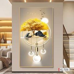 1145 - TRANH TREO HÀNH LANG LỐI ĐI - TRANH TRANG TRÍ - TRANH TREO TƯỜNG HƯƠU TÀI LỘC - KIỂU TRANH DỌC | MÃ XG-7036