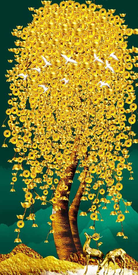 1206 - TRANH TREO HÀNH LANG LỐI ĐI - TRANH TRANG TRÍ - TRANH TREO KIM TIỀN - KIỂU TRANH DỌC | MÃ YS-484