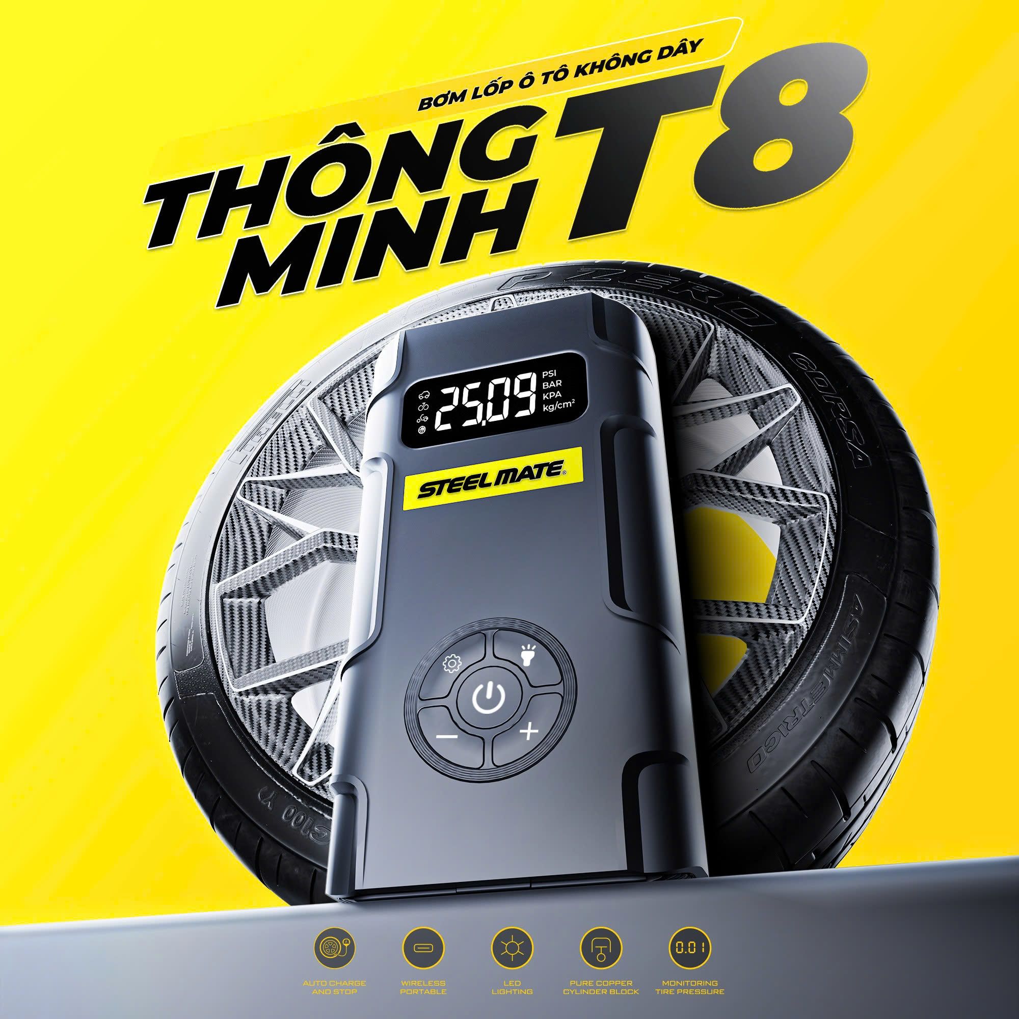  BƠM LỐP Ô TÔ KHÔNG DÂY STEELMATE T8 