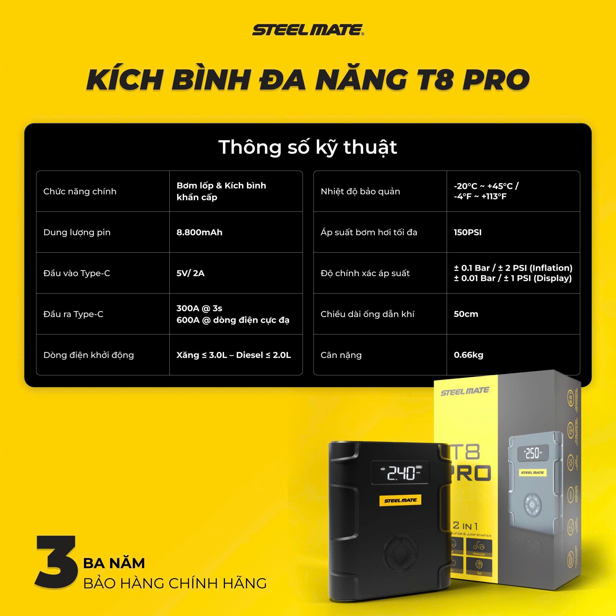  KÍCH BÌNH ĐA NĂNG STEELMATE T8 PRO 
