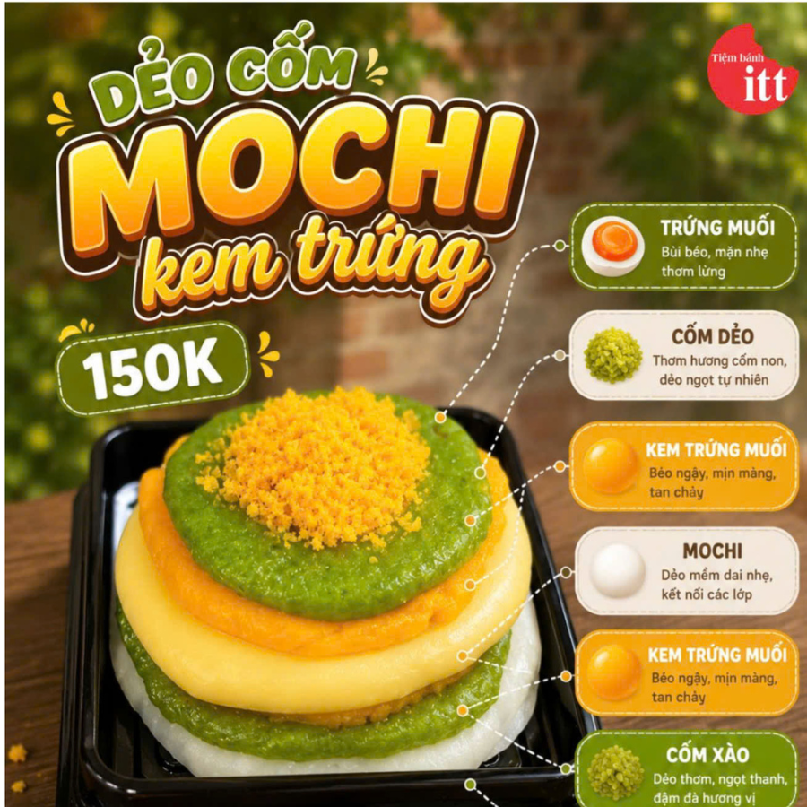 Bánh dẻo cốm mochi kem trứng
